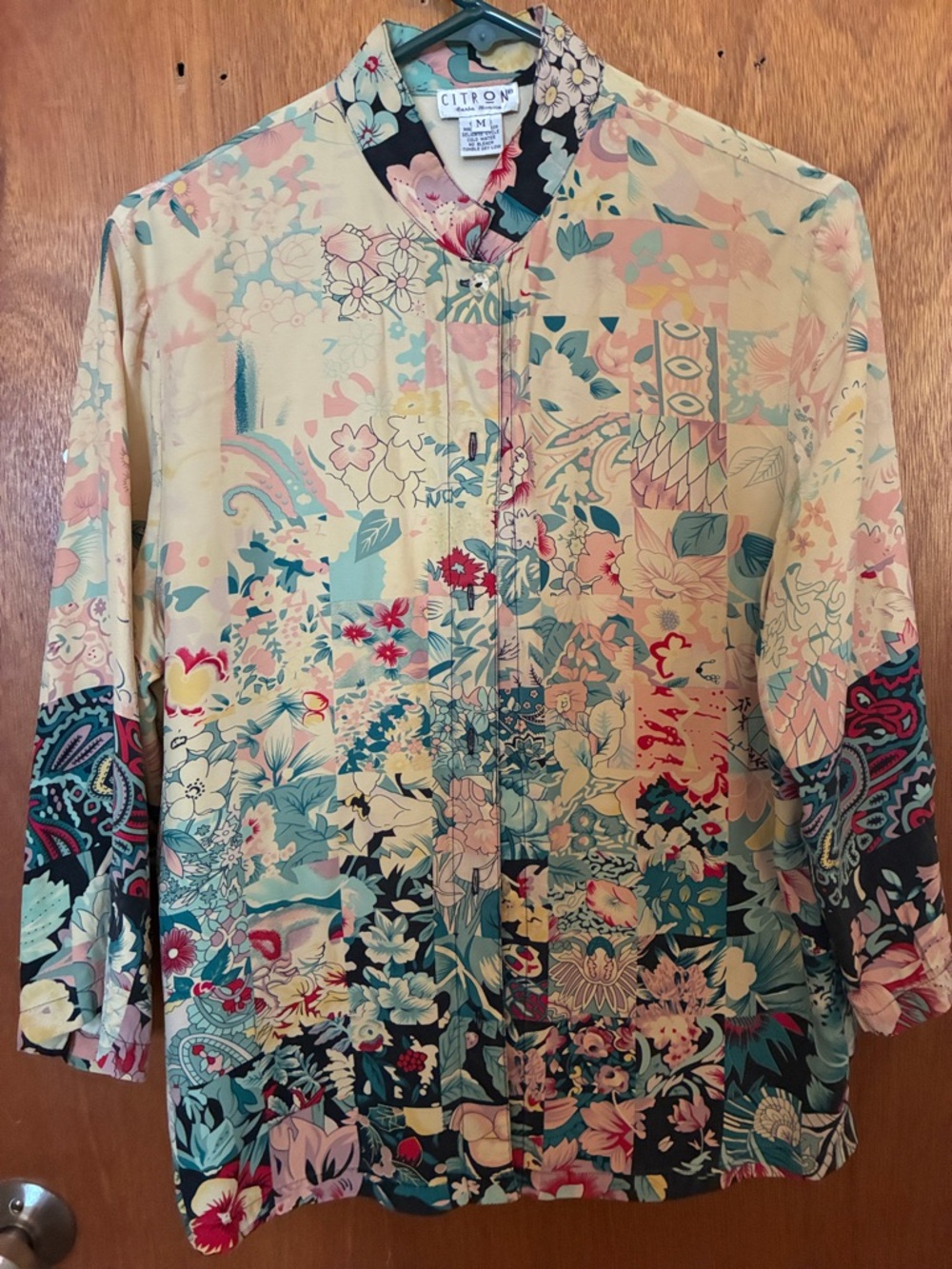 Citron Floral Patchwork Tunic in Cream, Teal, Pink and Black